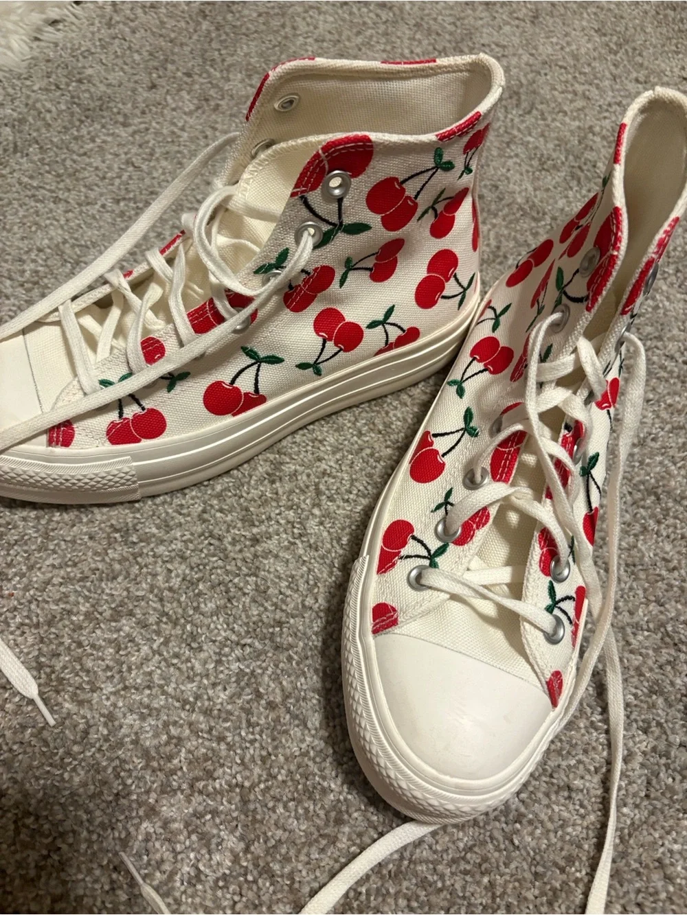 Converse High-Top Canvas Sneakers in White with Red Cherry Print - Picture 2 of 6